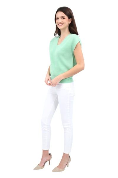 Rib Cap Sleeve Easy Vee in Celadon