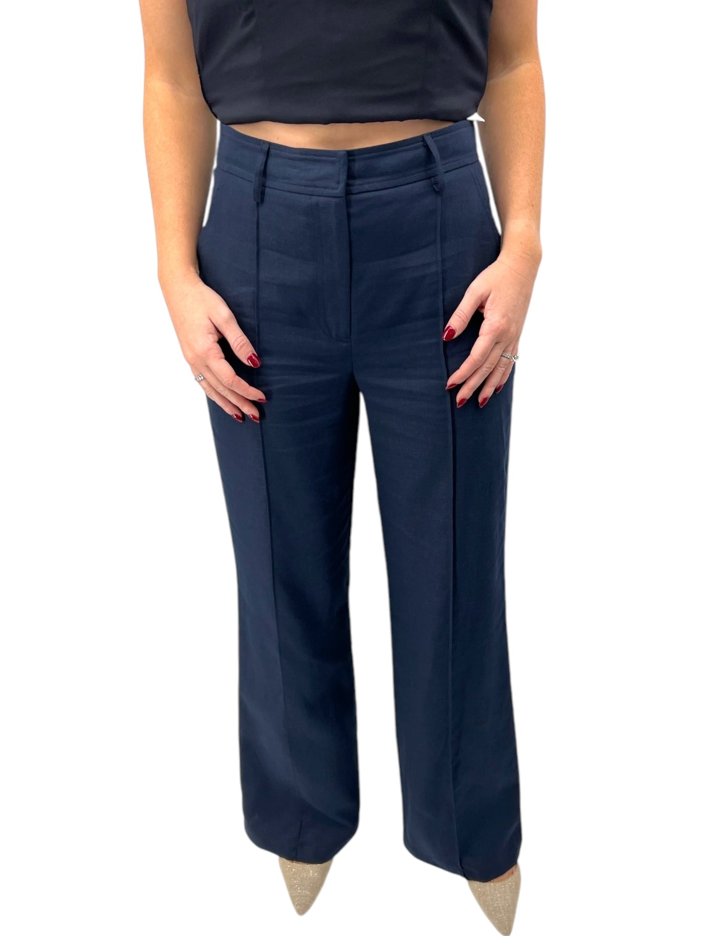 Wide Leg Pant with Pintuck in Navy