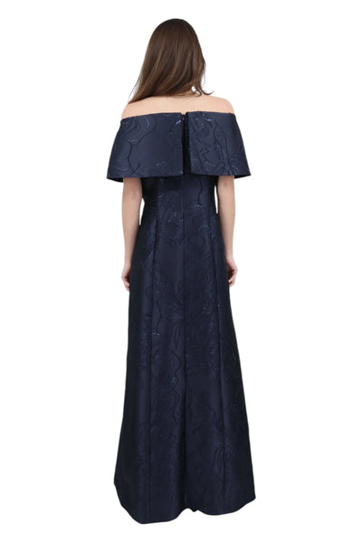 Off-Shoulders Cuff Gown in Navy