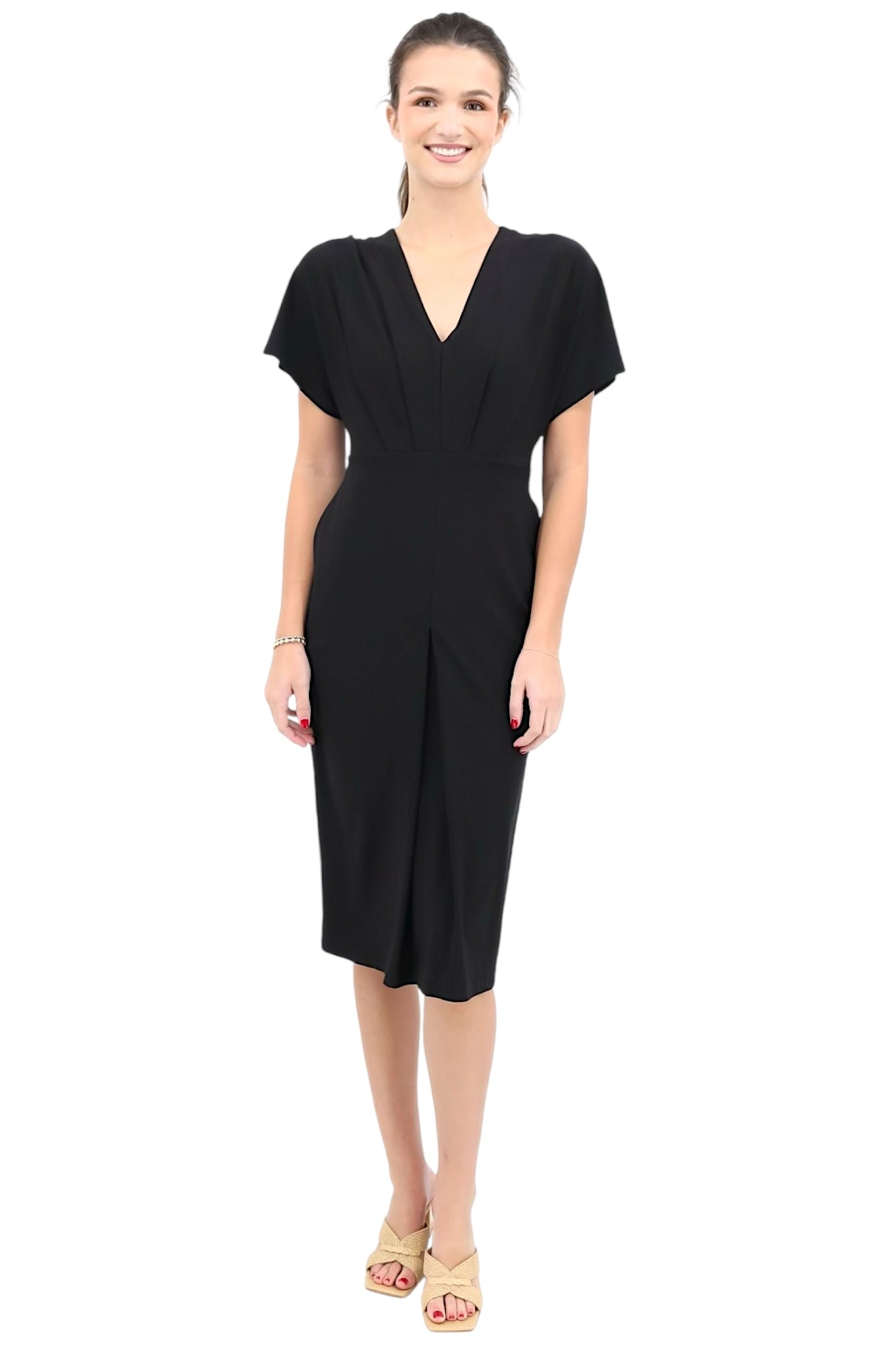 Batwing Midi Dress With Keyhole Detail in Black