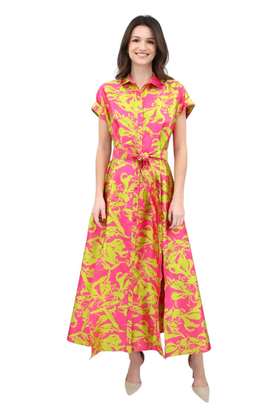 Chantel Jacquard Dress in Pink/Chartreuse