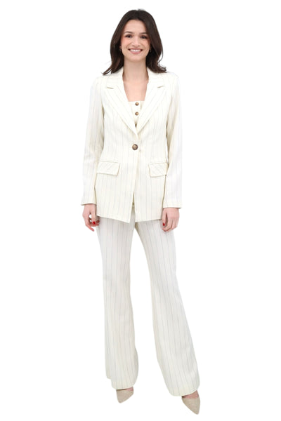 Striped One Button Blazer in Bone/Black