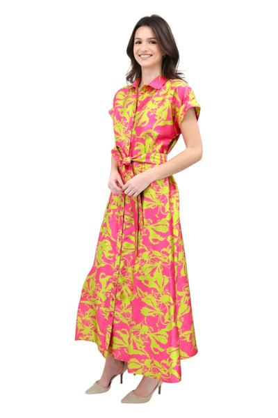 Chantel Jacquard Dress in Pink/Chartreuse