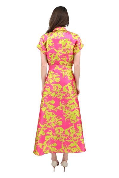 Chantel Jacquard Dress in Pink/Chartreuse