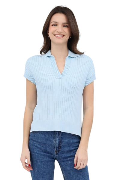 Rib Cap Sleeve Polo in Opal