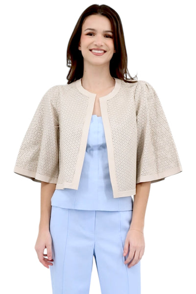 Perforated Leather Short Jacket in Bone