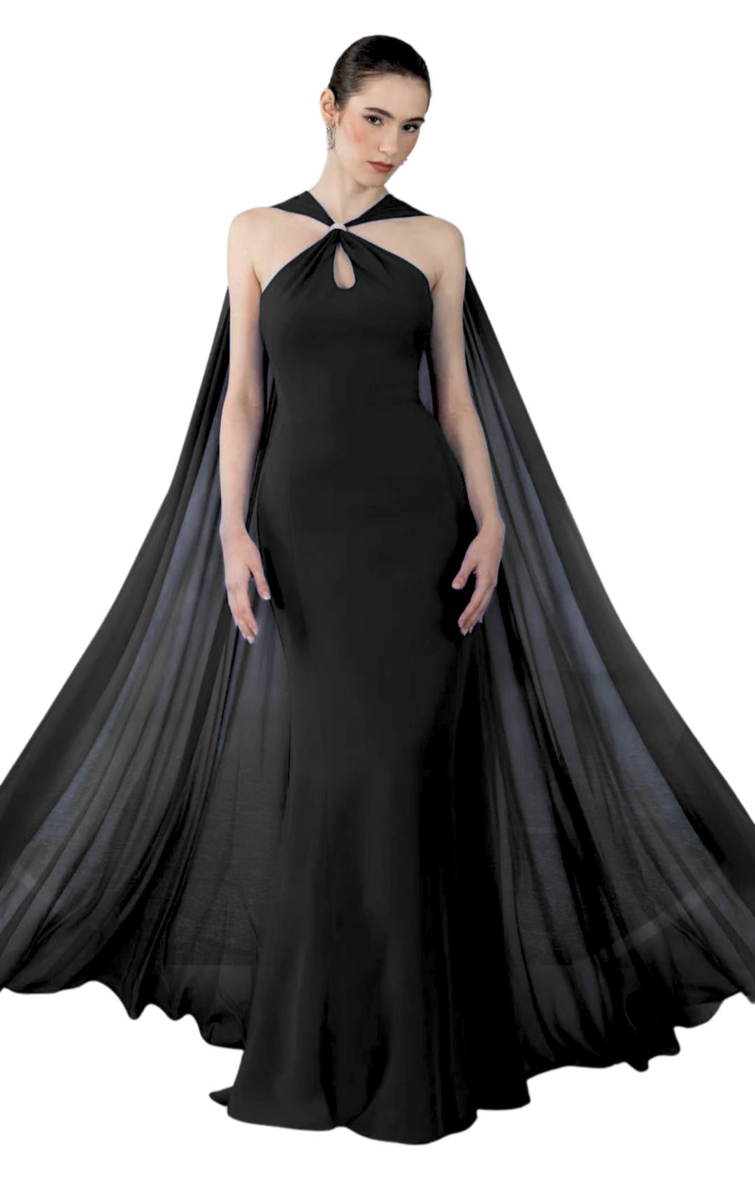 Cascading Sash Gown in Black