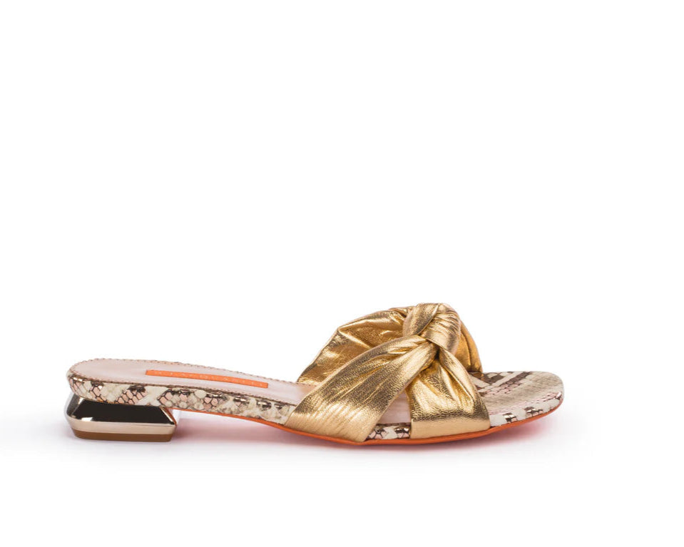 Maria Gold Leather Flat Sandals