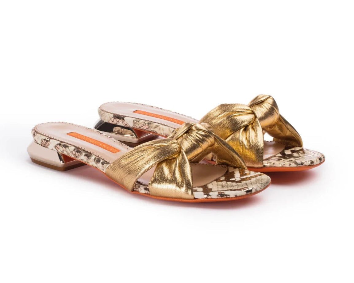 Maria Gold Leather Flat Sandals