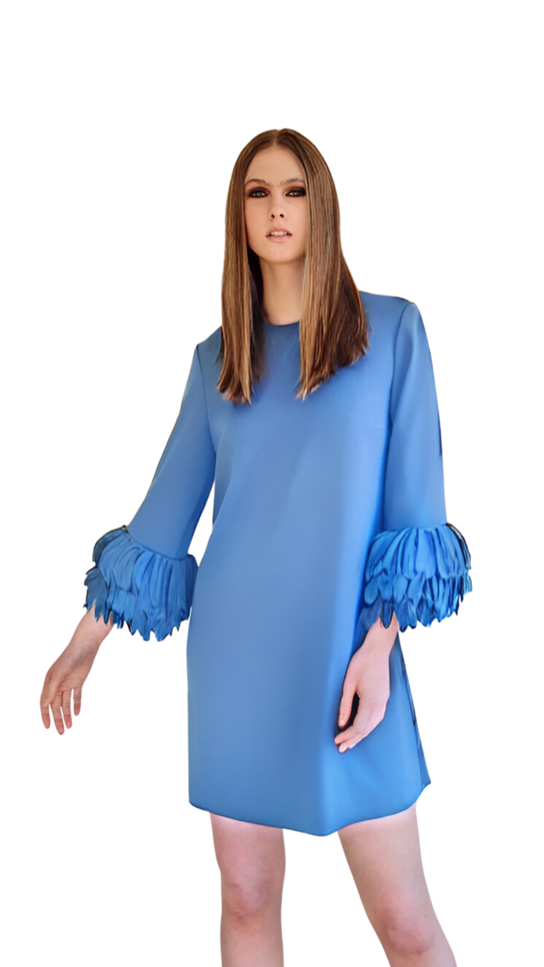 Jewel Neck Arak Dress with Anemone Cuffs in Periwinkle