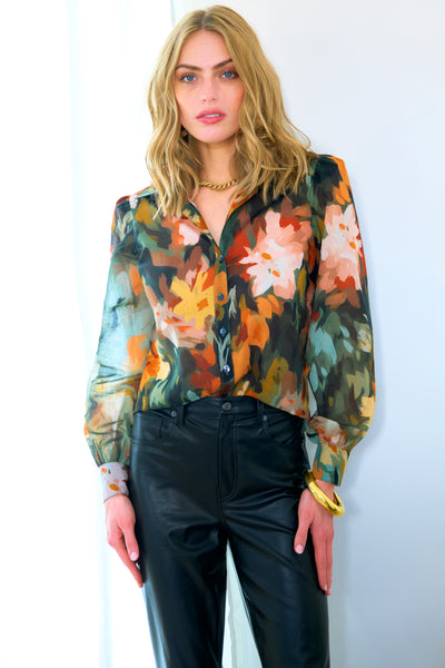 Collette Autumn Floral Blouse in Olive/Multi