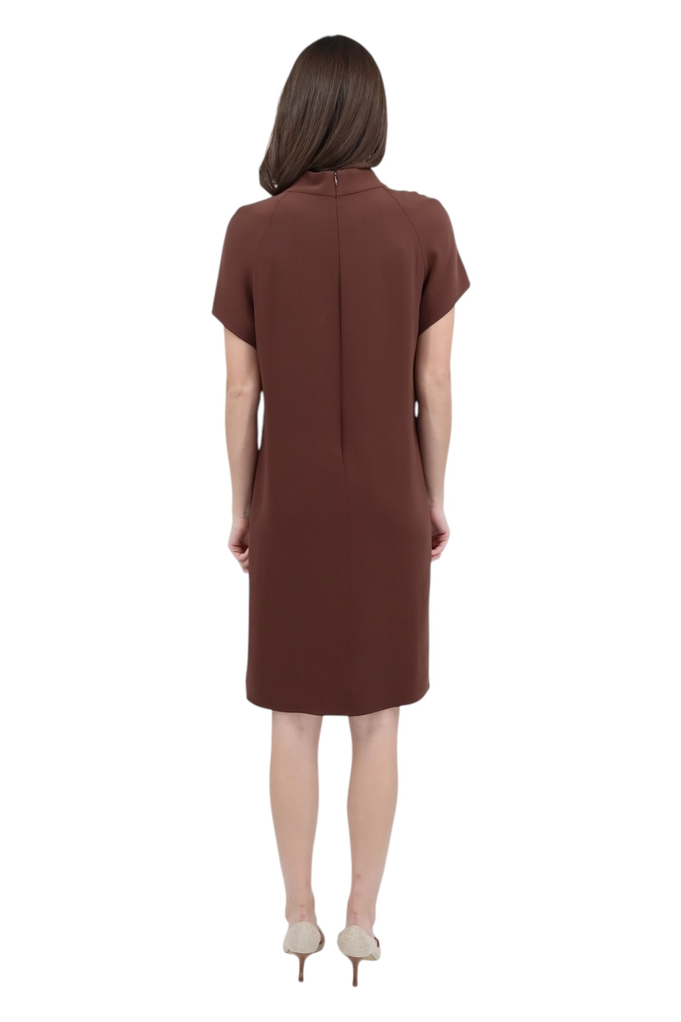 Double Face Georgette Cap Sleeve "Double Play" Dress in Brown