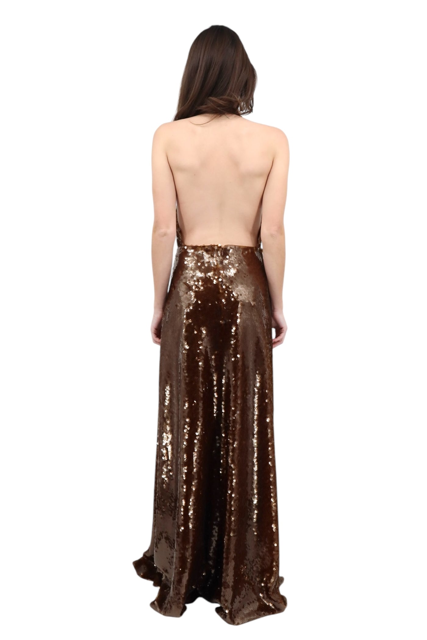 Sequin Halter Gown in Brown