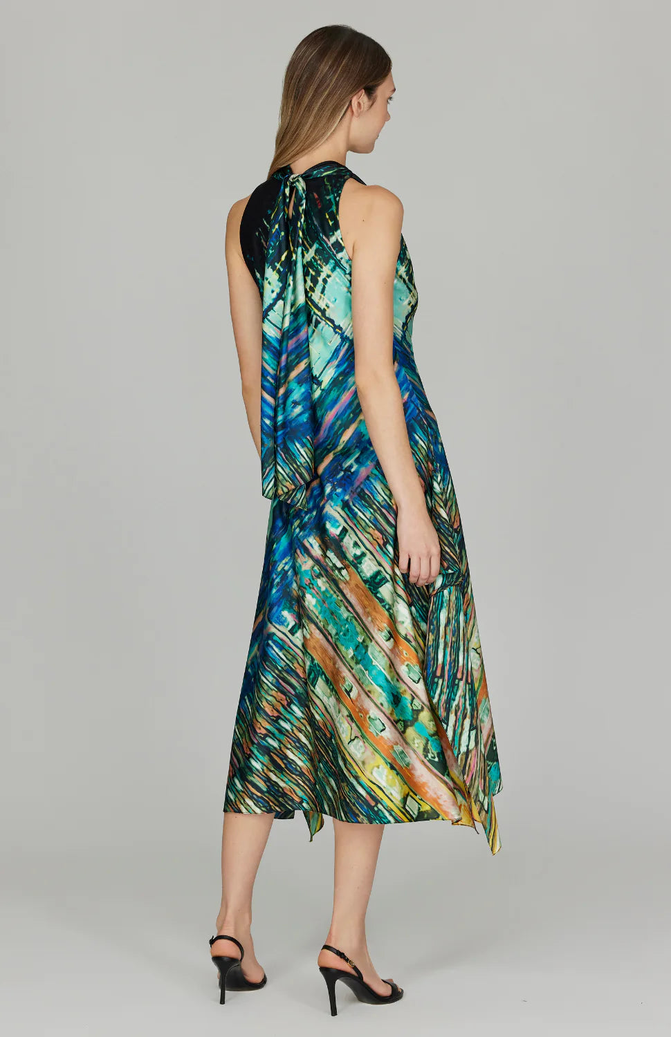 Water Reflection Cascade Halter Dress