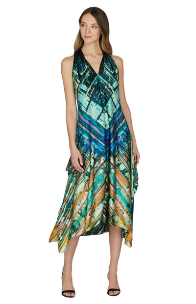 Water Reflection Cascade Halter Dress