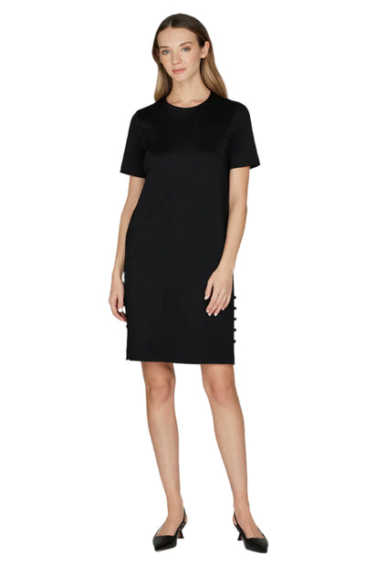 Matte Jersey Shift Dress w/ Side Slit Buttons