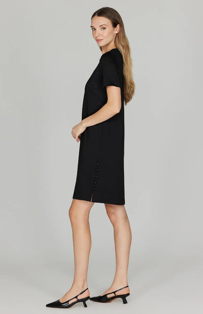 Matte Jersey Shift Dress w/ Side Slit Buttons