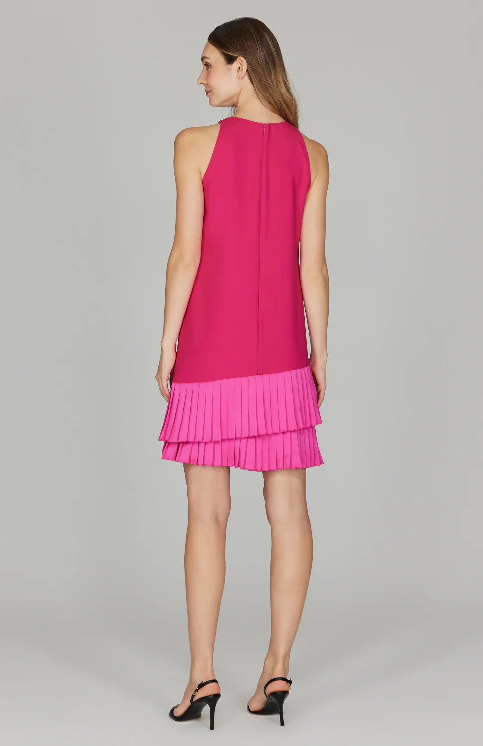 Short Dress w/ Layered Hem Pleating in Pink