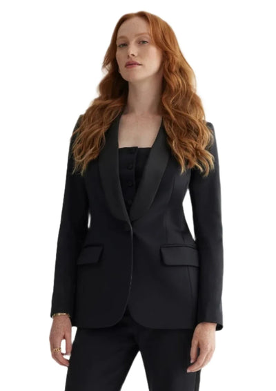 Blazer with Satin Collar in Black