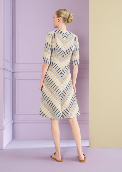 Cotton Jacquard Stripes Dress in Sand