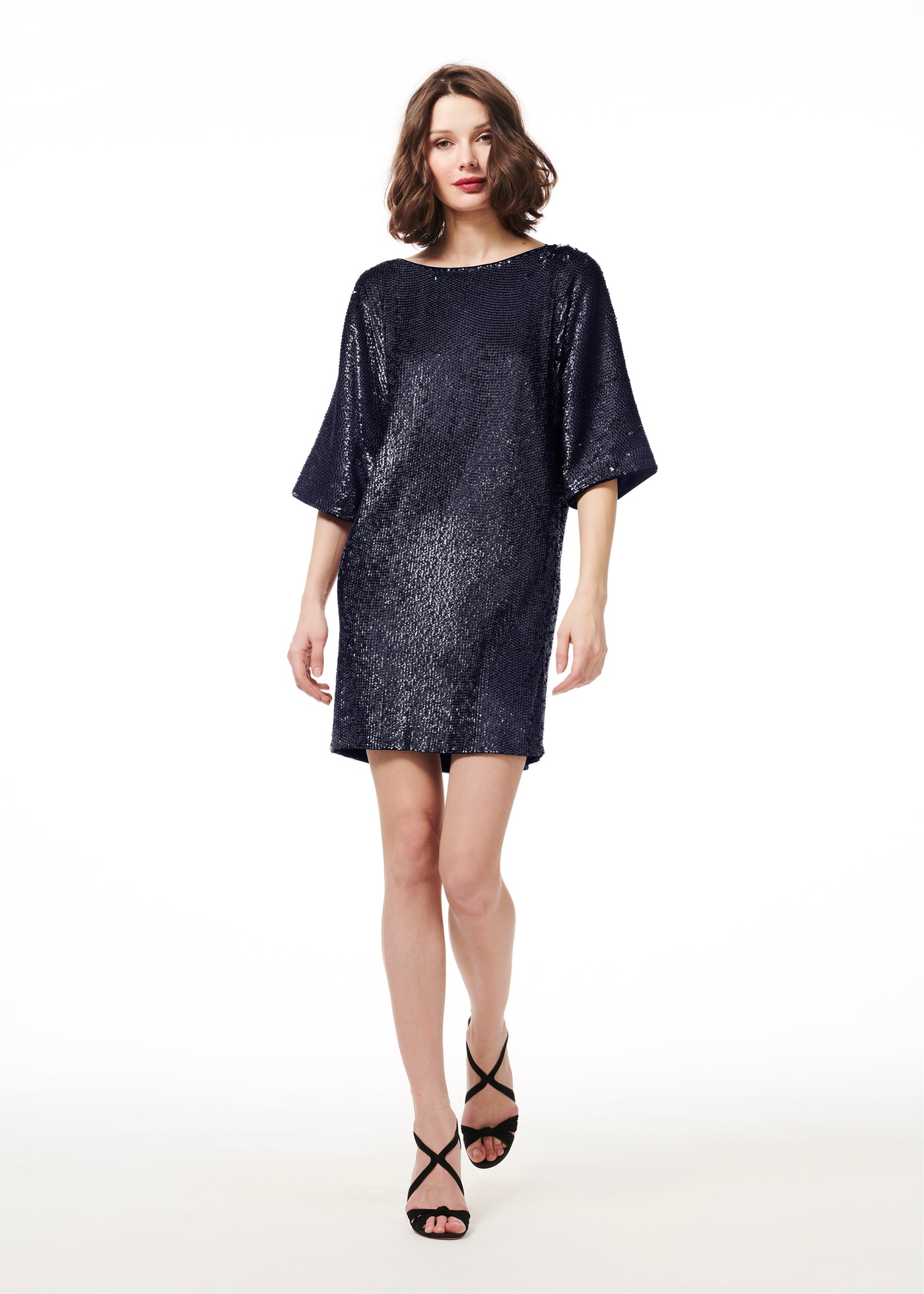 Sequin Dolman Dress in Navy