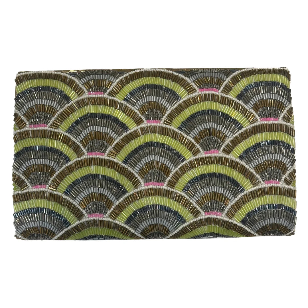 Abstract Kiwi Beaded Clutch