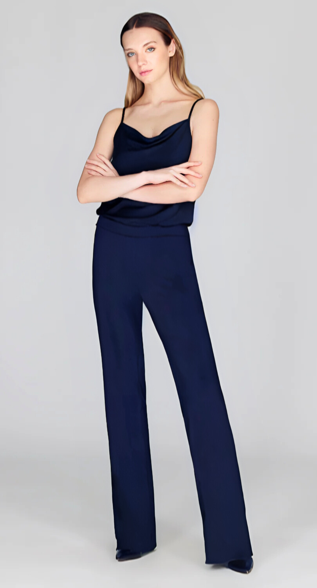 Straight Pant w/ Back Elastic in Navy