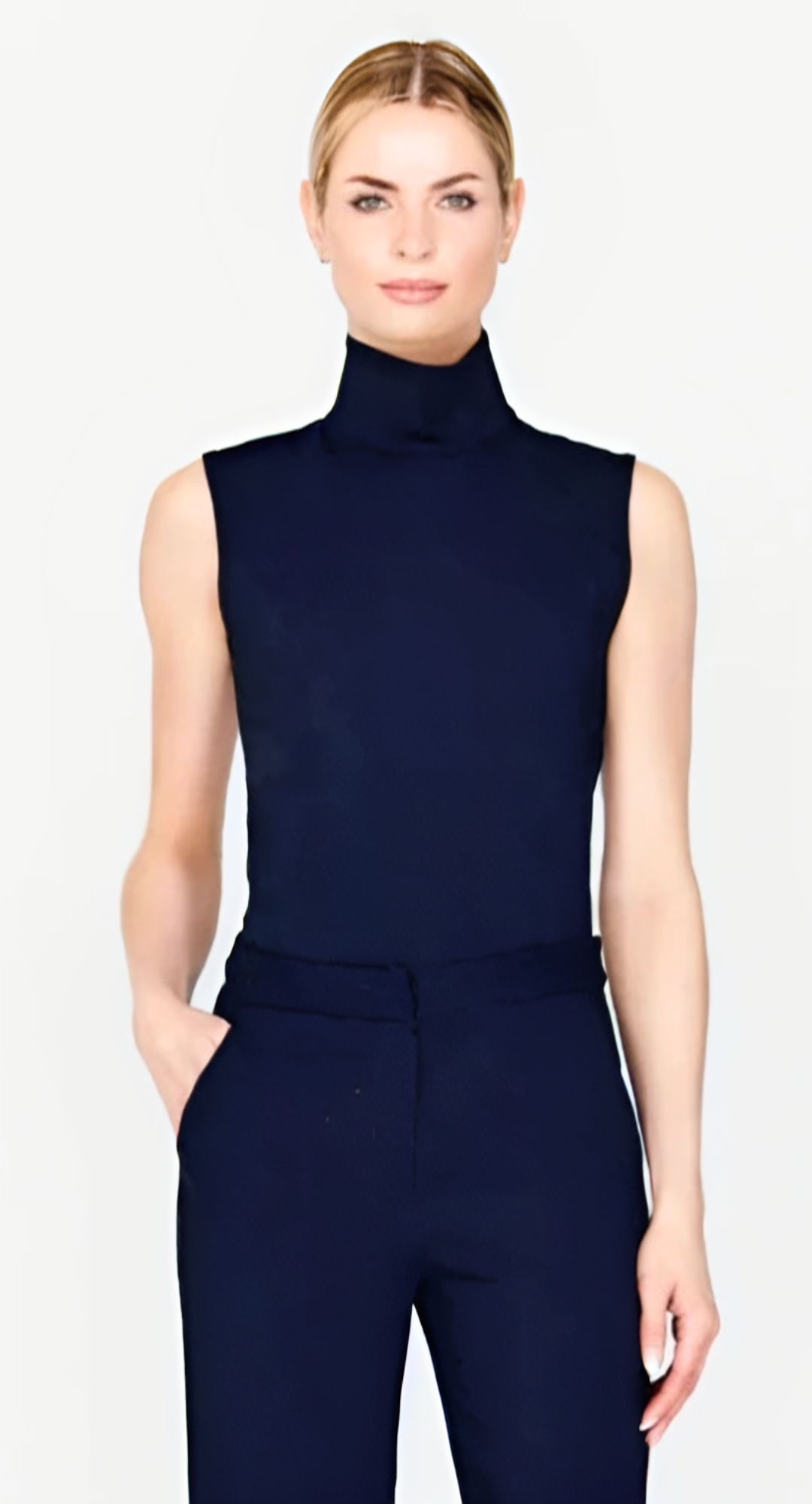 High Neck Sleeveless Top in Navy