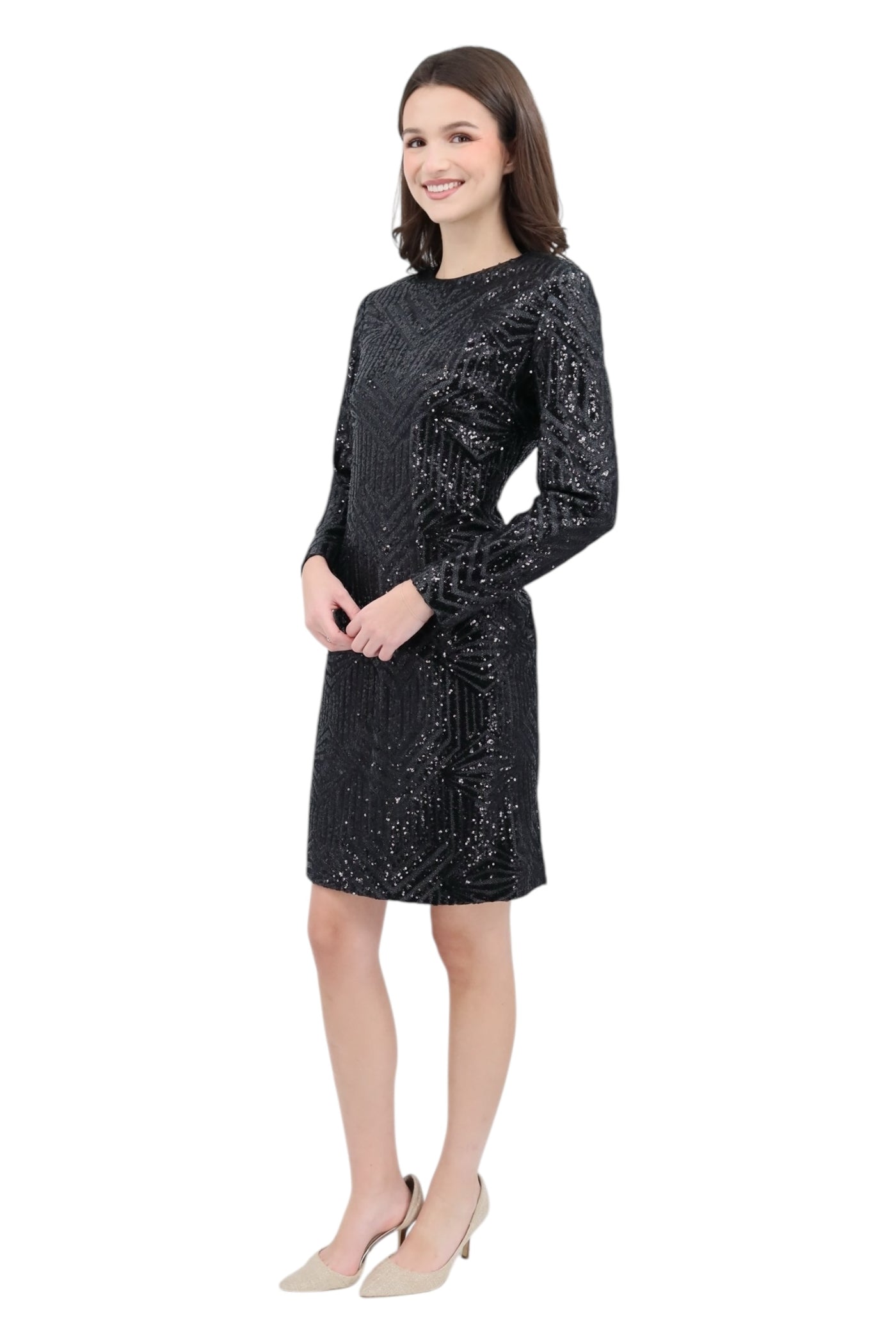 Art Deco Sequin Midi Dress in Black