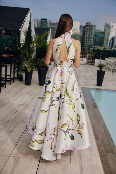 High-Low Halter Gown in Multi Floral