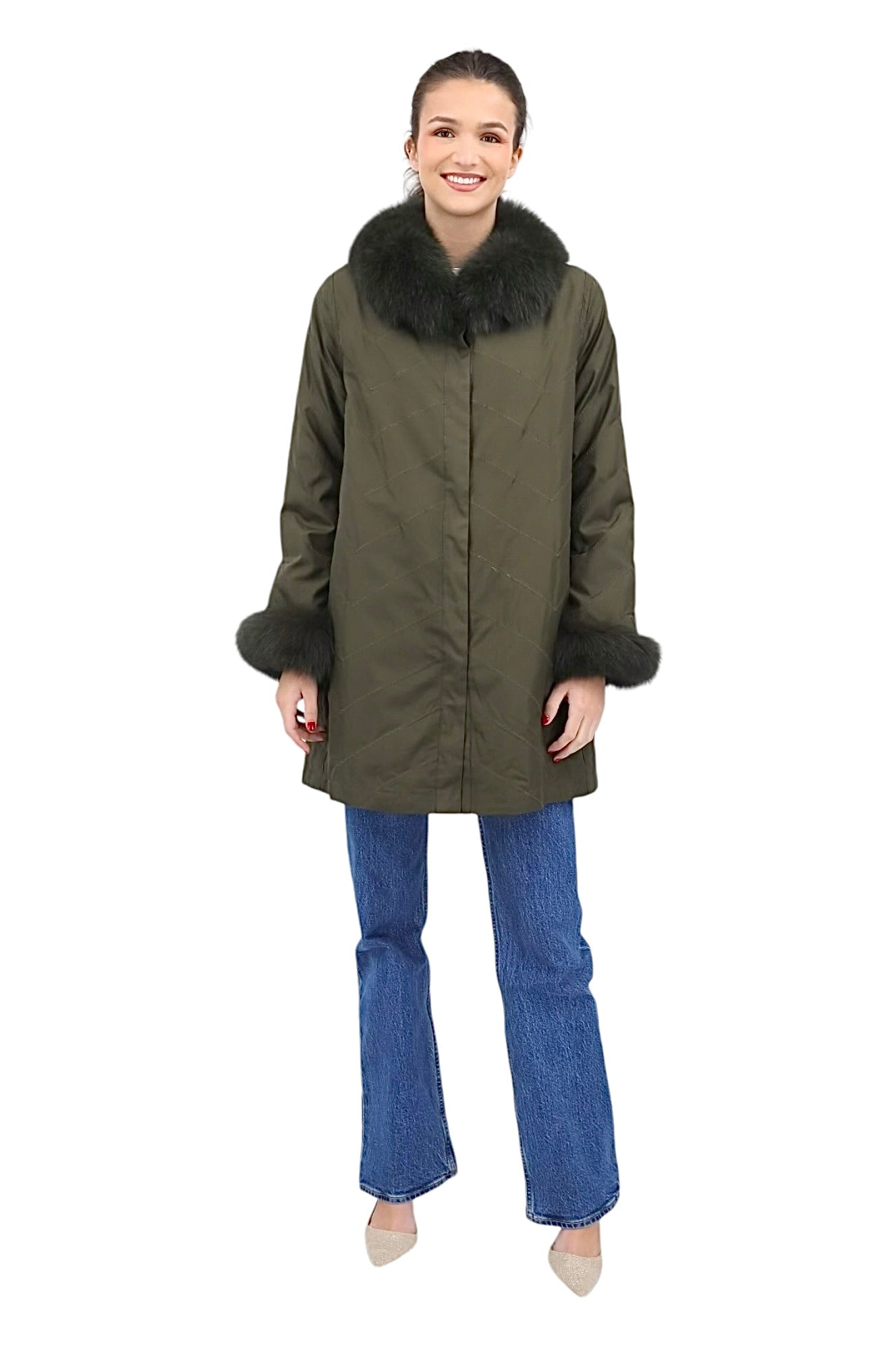 Audrey Reversible Travel Coat in Loden