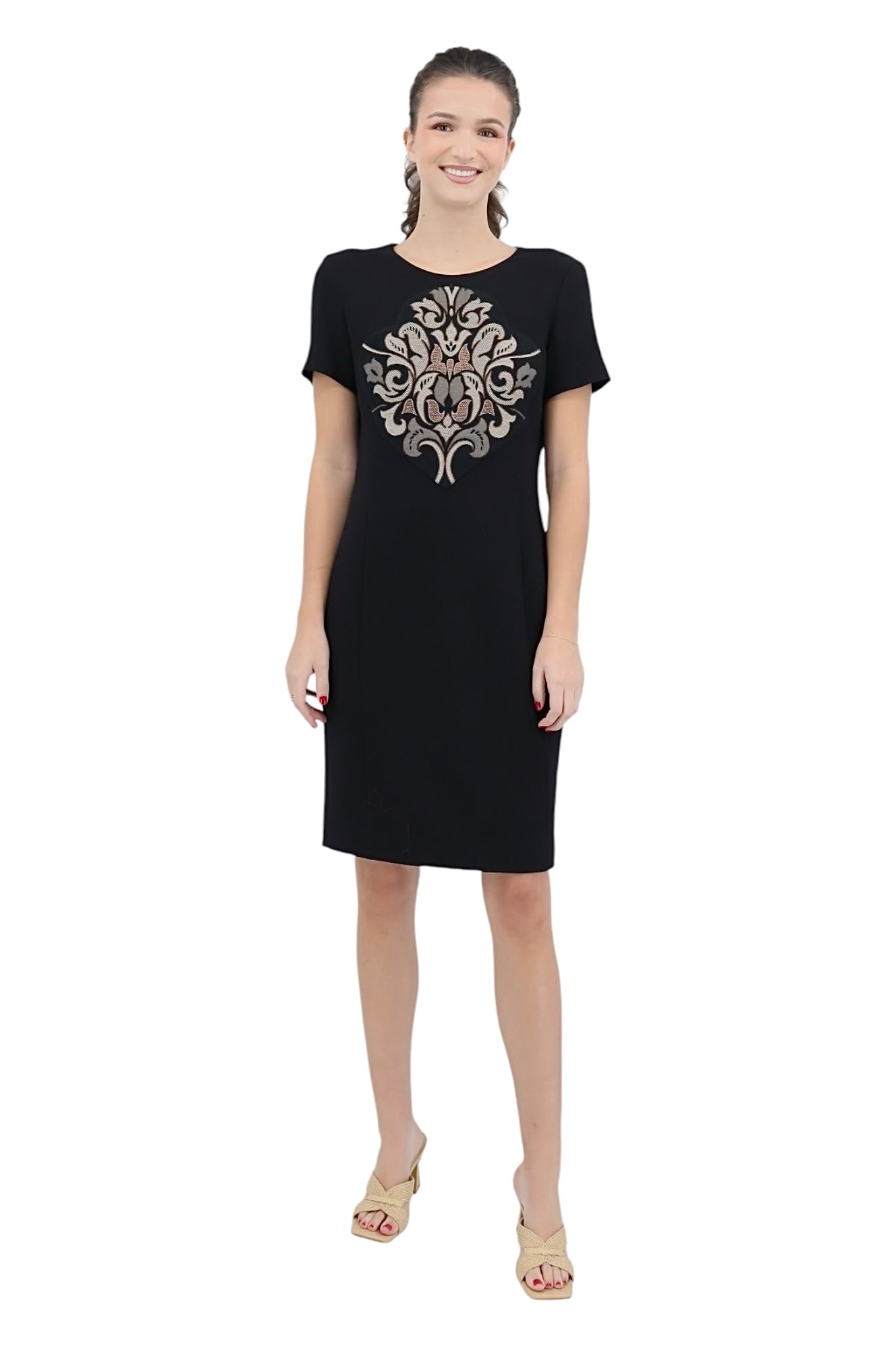 Double Face Wool Crepe Medallion Dress