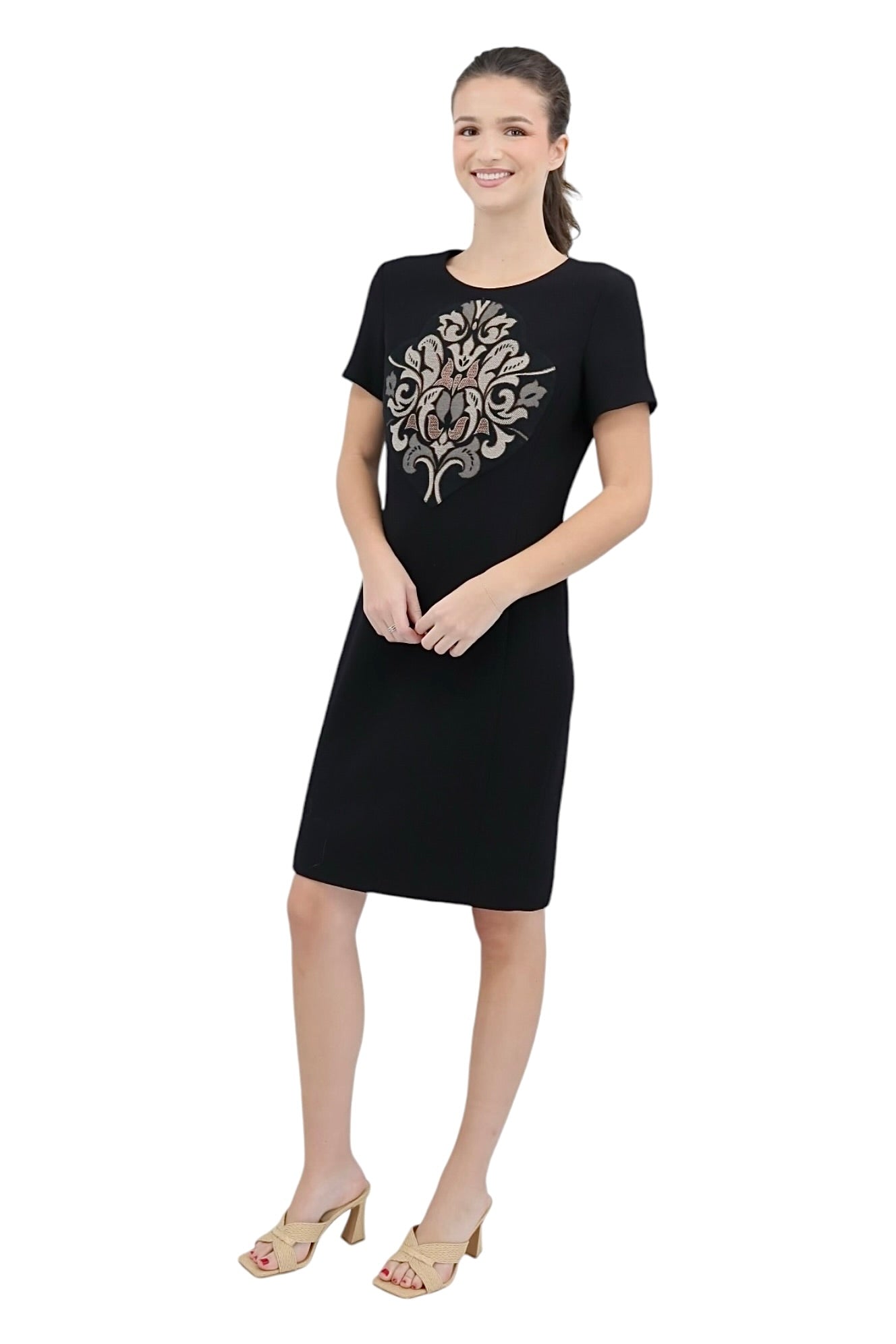 Double Face Wool Crepe Medallion Dress