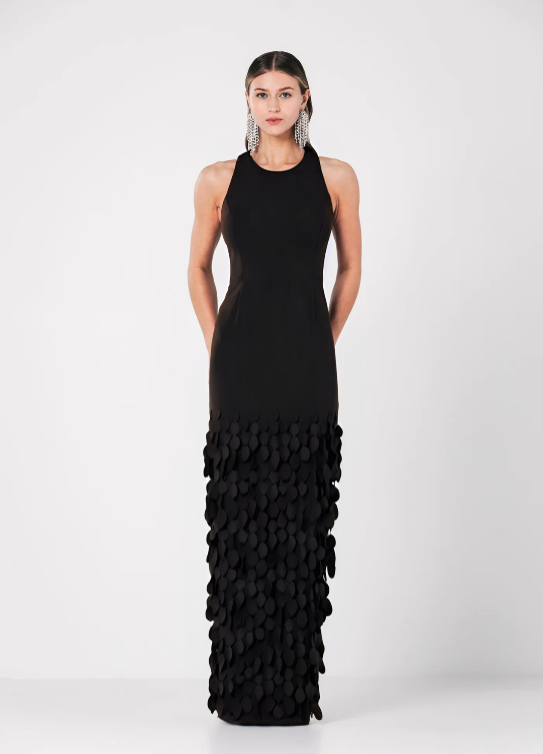 Tank Sheath Gown with Mini Swinging Ovals in Black