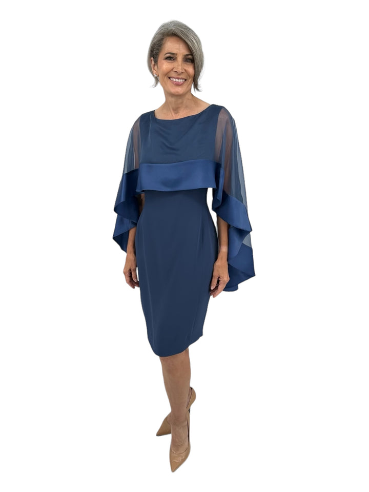 Tom and Linda Platt Poncho Drape Dress in Navy