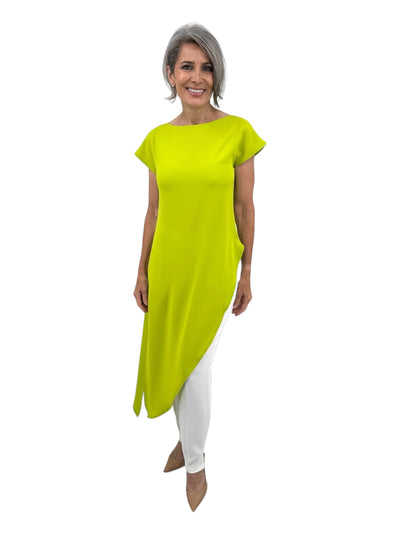 Asymmetrical Matte Crepe Maxi Tunic in Lime