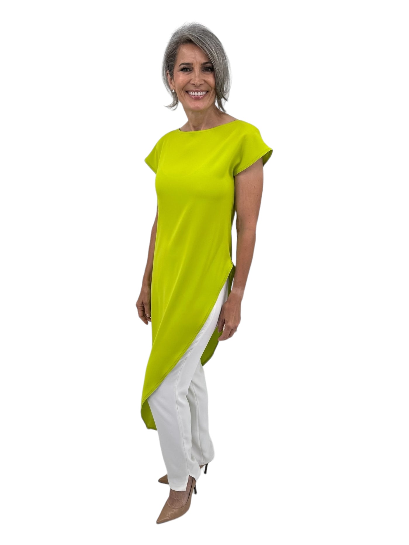 Asymmetrical Matte Crepe Maxi Tunic in Lime