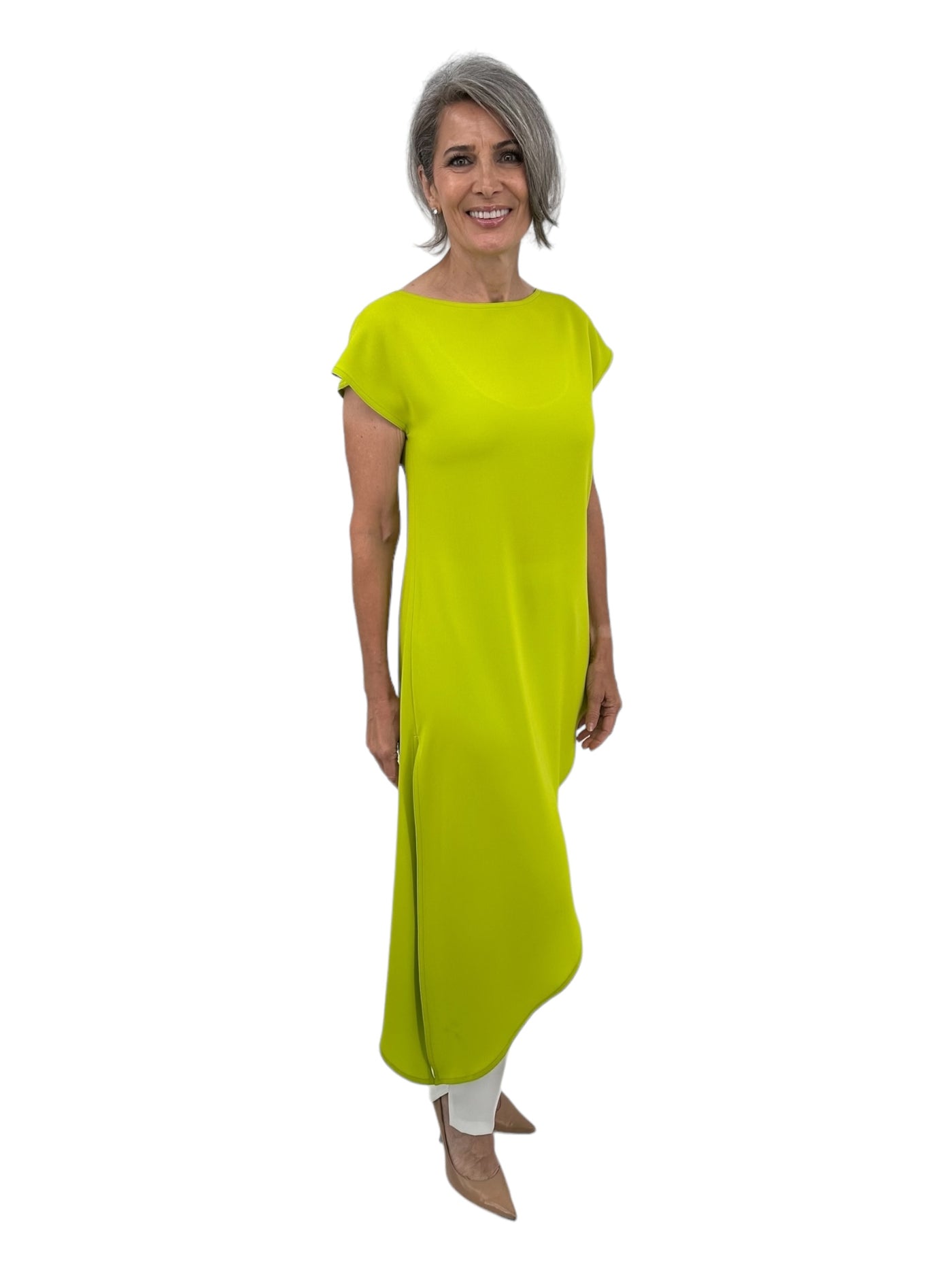 Asymmetrical Matte Crepe Maxi Tunic in Lime