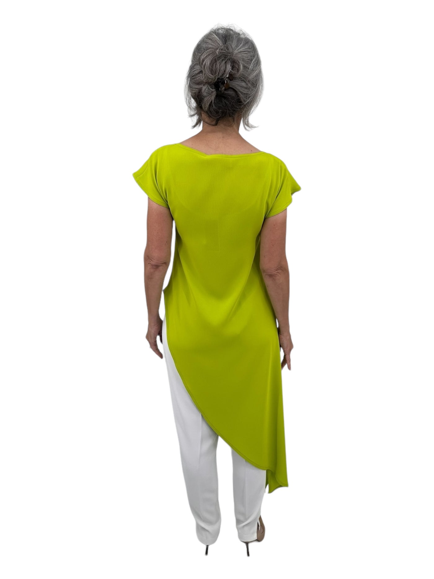 Asymmetrical Matte Crepe Maxi Tunic in Lime