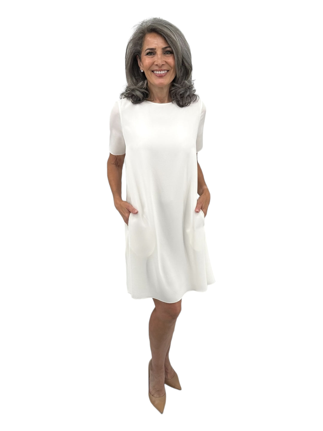 Silk Georgetta Short Sleeve Dress in Pearl Carl Meyers