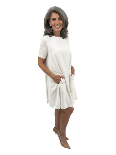 Silk Georgetta Short Sleeve Dress in Pearl