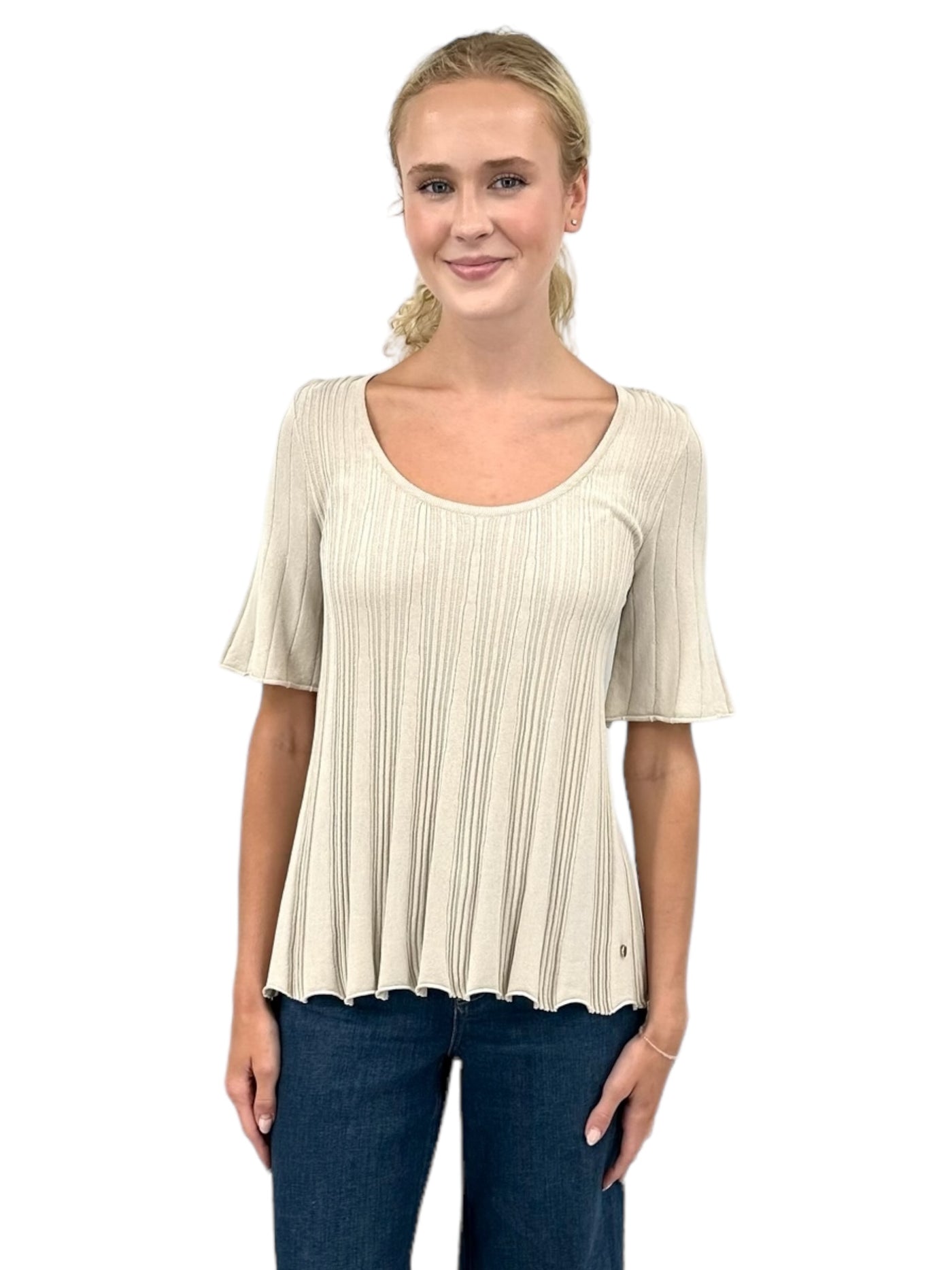 Polly Pleated Top in Beige