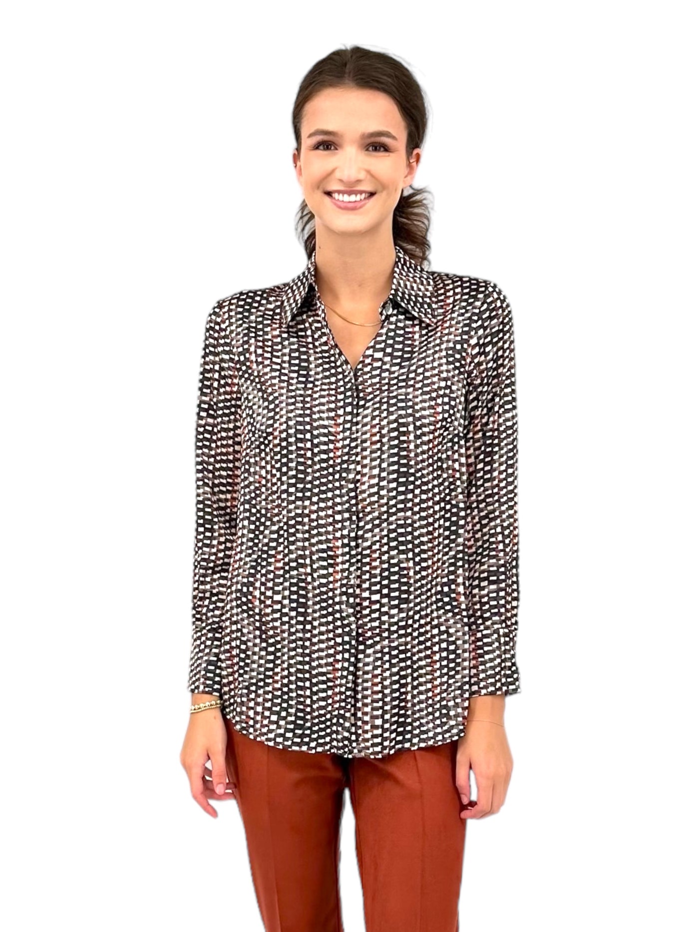 Pleat Back Geometric Blouse