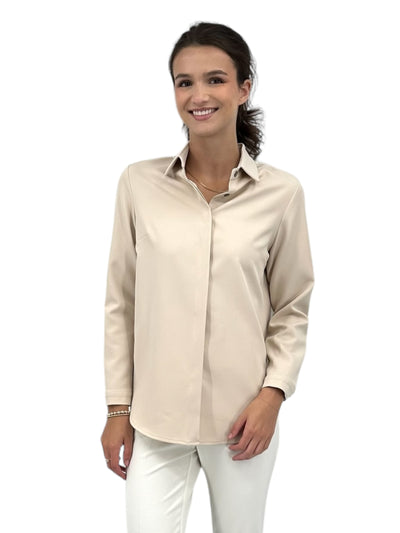 Stretch Crepe Collared Shirt in Bone