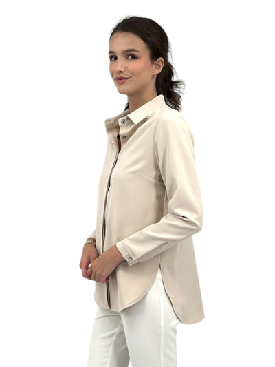 Stretch Crepe Collared Shirt in Bone