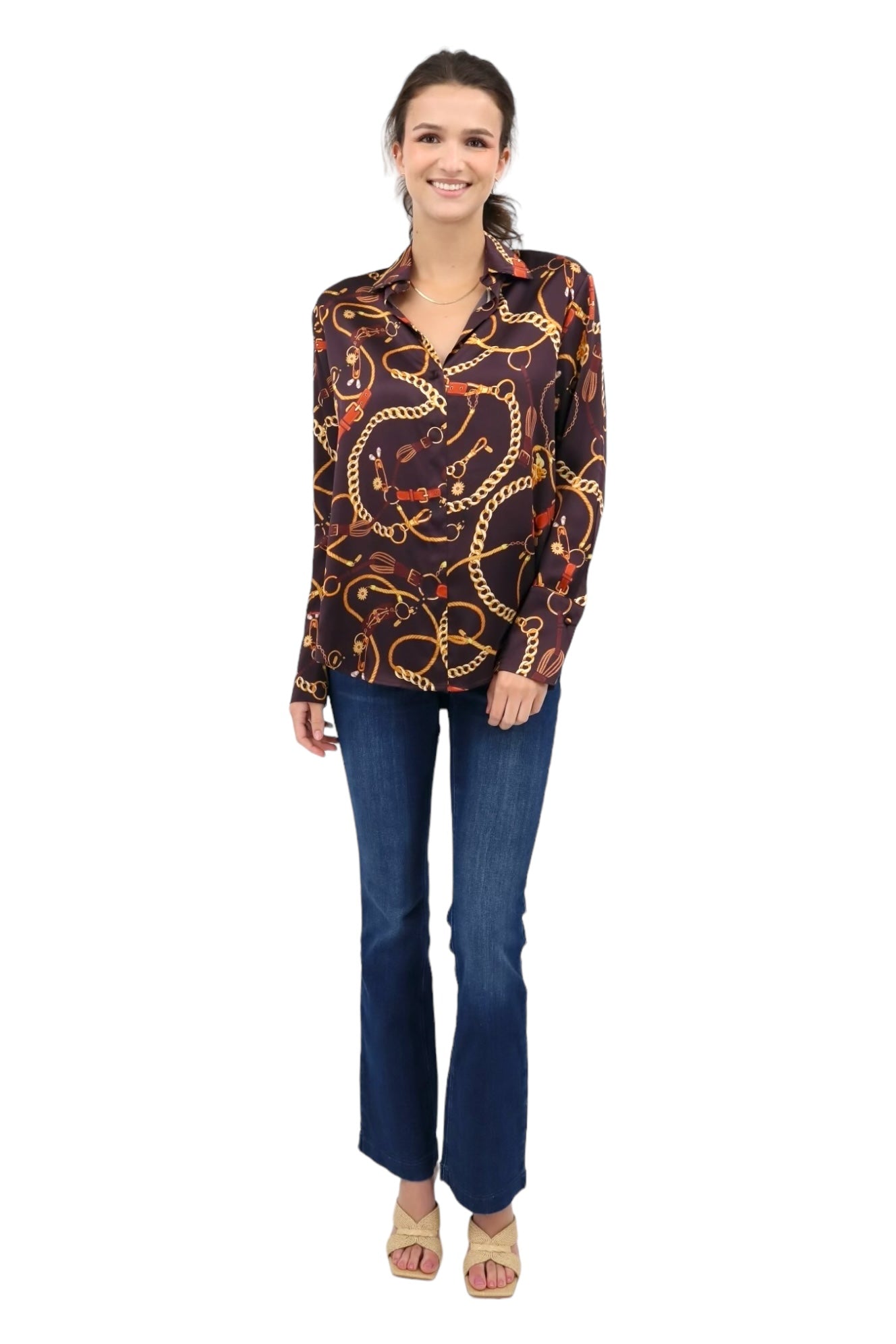 Daria French Cuff Silk Blouse in Belgian Chain