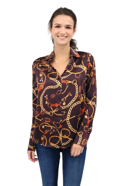 Daria French Cuff Silk Blouse in Belgian Chain