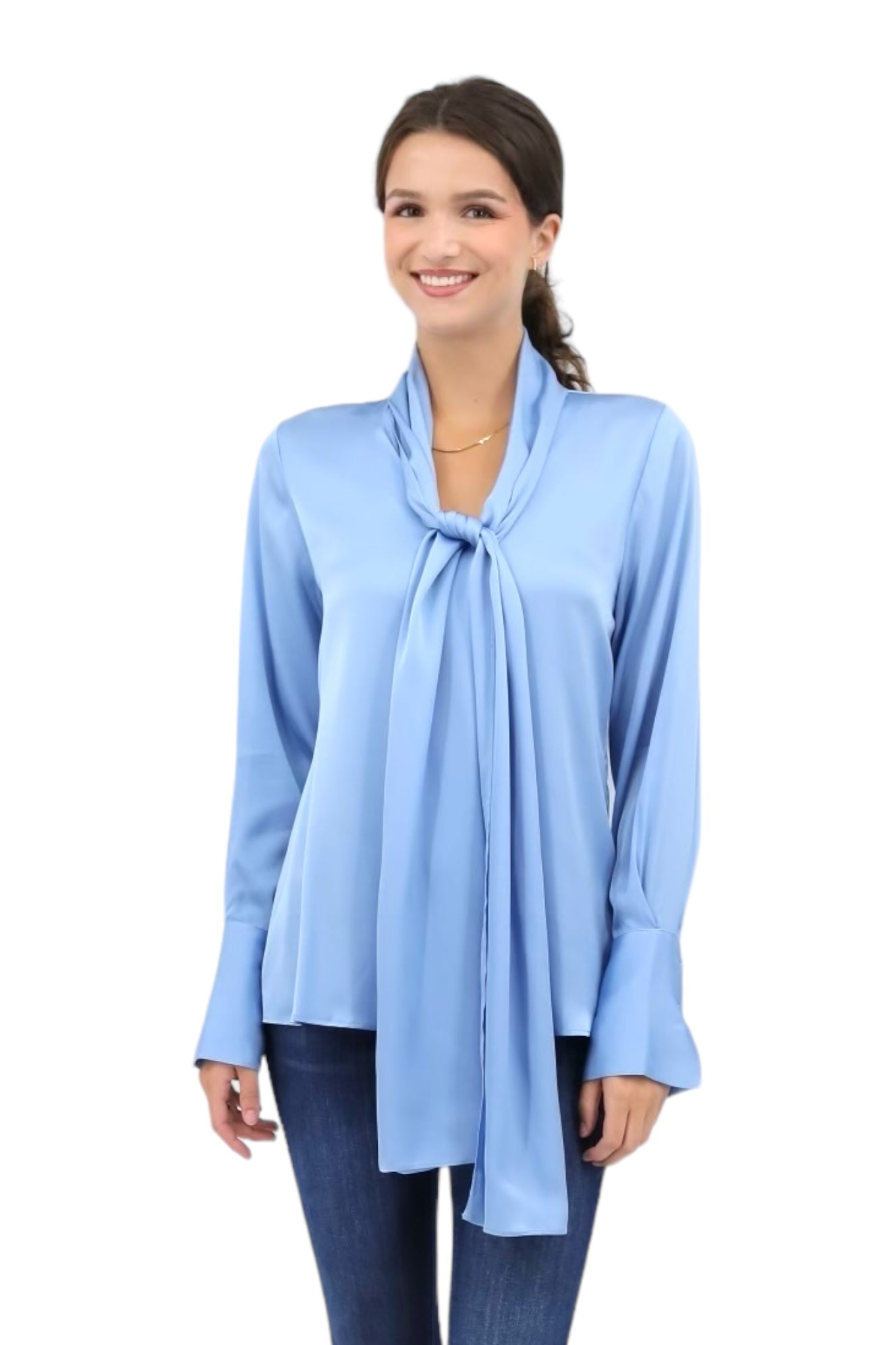 Provence Tie-Neck Blouse in Aero Blue