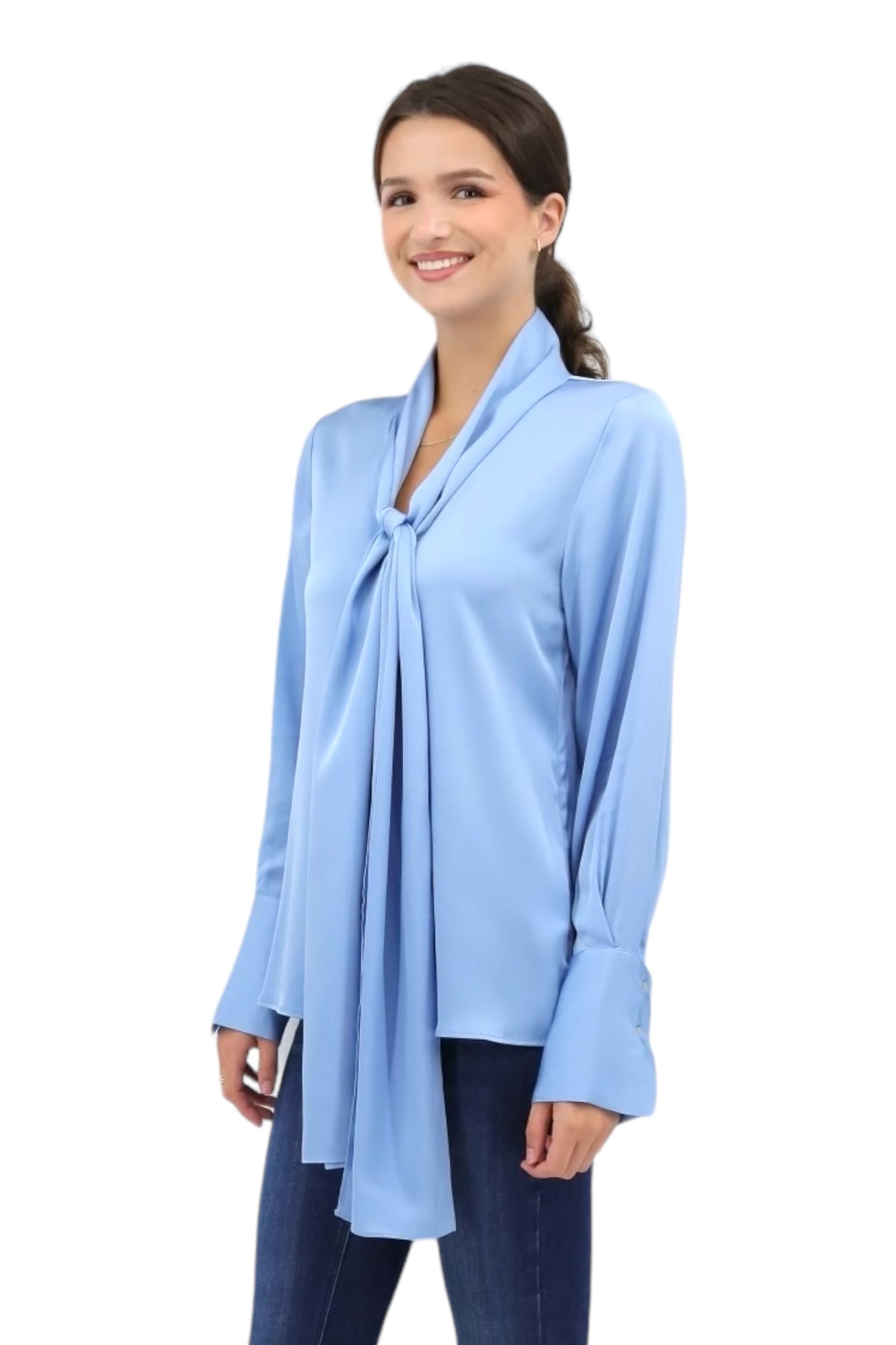 Provence Tie-Neck Blouse in Aero Blue