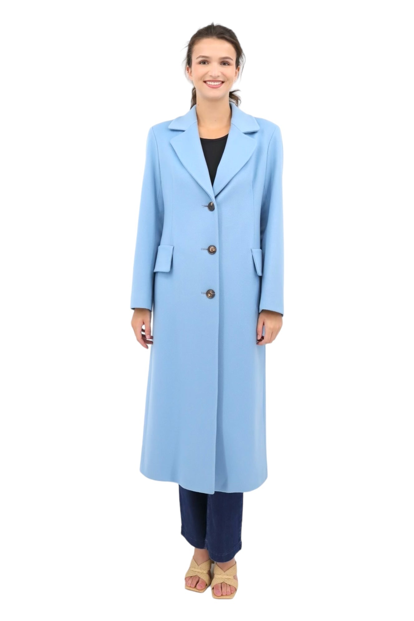 Long Notch Collar Coat in Marine